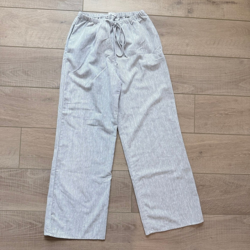 Sienna Sky Wide Leg Pants Women Large Blue White Pinstripe Elastic Drawstring